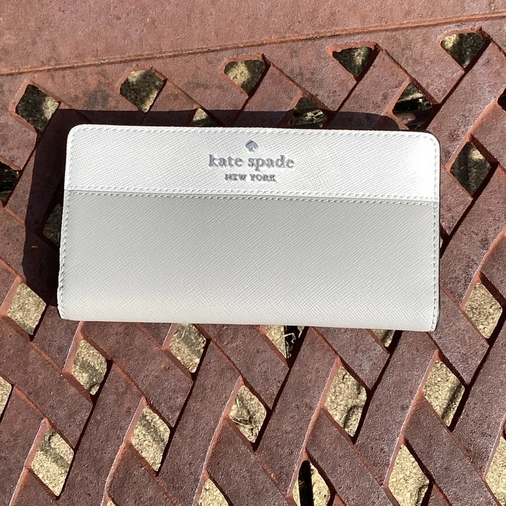 NWT Kate Spade Staci Colorblock Nimbus Grey Saffiano Leather Wallet